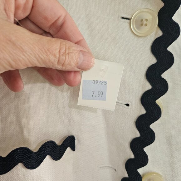 J. Crew Linen Lady Blazer Jacket White w Navy Rickrack Trim SZ 6 - Picture 12 of 13